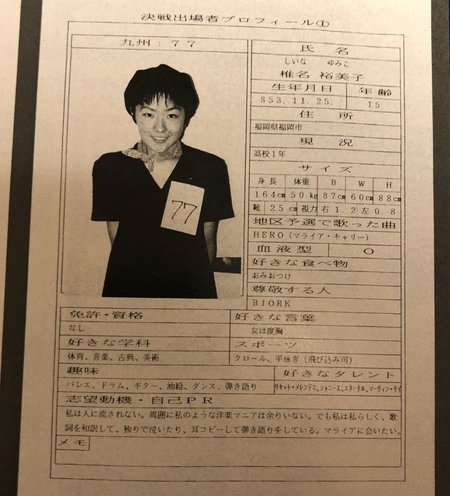 椎名林檎さんの15歳の時の履歴書